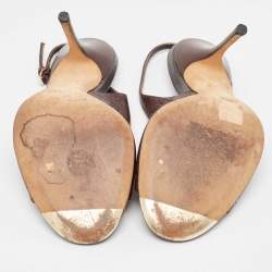 مملوكة مسبقًا Gucci Brown Leather GG Slingback Sandals Size 38.5