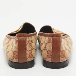 Gucci Beige/Brown GG Canvas Jordaan Loafers Size 36.5