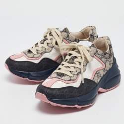 Gucci Multicolor GG Supreme Canvas Rhyton Sneakers Size 36