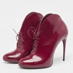 Pre Owned Gucci Plum Leather Kim Lace Up Ankle Booties Size 39.5