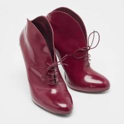 Pre Owned Gucci Plum Leather Kim Lace Up Ankle Booties Size 39.5