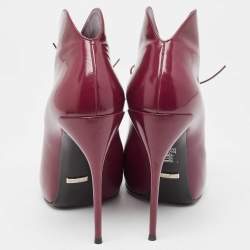 Pre Owned Gucci Plum Leather Kim Lace Up Ankle Booties Size 39.5