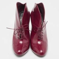Pre Owned Gucci Plum Leather Kim Lace Up Ankle Booties Size 39.5