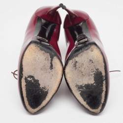 Pre Owned Gucci Plum Leather Kim Lace Up Ankle Booties Size 39.5