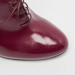 Pre Owned Gucci Plum Leather Kim Lace Up Ankle Booties Size 39.5