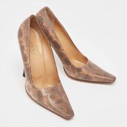 Gucci Brown Karung Leather Square Toe Pumps Size 38