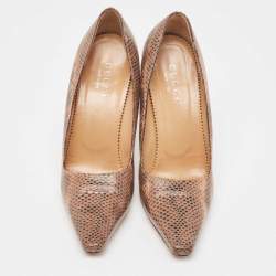 Gucci Brown Karung Leather Square Toe Pumps Size 38