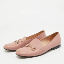 Gucci Pink Leather Horsebit Loafers Size 39