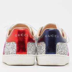 Gucci Silver Glitter and Leather Ace Sneakers Size 37.5