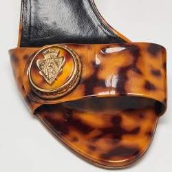 Pre Owned Gucci Two Tone Animal Print Patent Leather Hysteria Slide Sandals Size 39