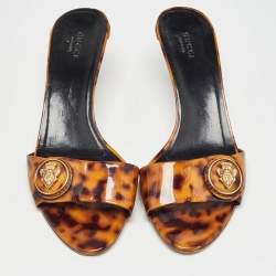 Pre Owned Gucci Two Tone Animal Print Patent Leather Hysteria Slide Sandals Size 39