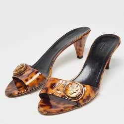 Pre Owned Gucci Two Tone Animal Print Patent Leather Hysteria Slide Sandals Size 39
