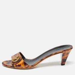 Pre Owned Gucci Two Tone Animal Print Patent Leather Hysteria Slide Sandals Size 39