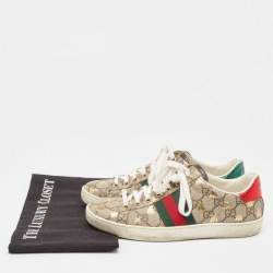 Pre Owned Gucci Brown GG Supreme Canvas Bee Ace Sneakers Size 36