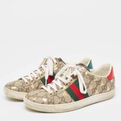 Pre Owned Gucci Brown GG Supreme Canvas Bee Ace Sneakers Size 36