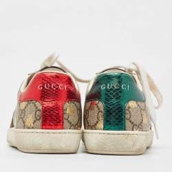 Pre Owned Gucci Brown GG Supreme Canvas Bee Ace Sneakers Size 36