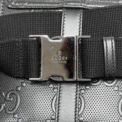 Gucci Black GG Embossed Perforated Leather Double Belt Bag