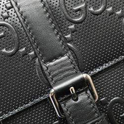 Gucci Black GG Embossed Perforated Leather Double Belt Bag
