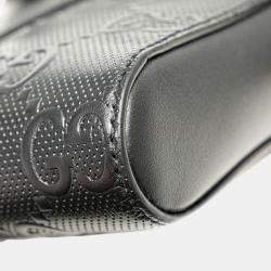 Gucci Black GG Embossed Perforated Leather Double Belt Bag