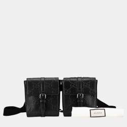 Gucci Black GG Embossed Perforated Leather Double Belt Bag