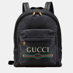 Gucci Black Leather Logo Backpack