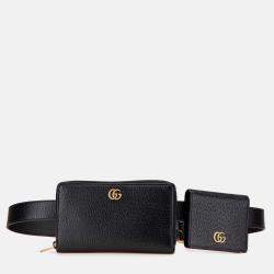 Gucci Black GG Marmont Leather Double Belt Bag