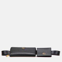 Gucci Black GG Marmont Leather Double Belt Bag