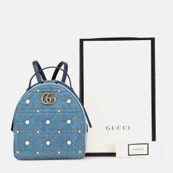 Gucci Small GG Marmont Pearl Denim Backpack