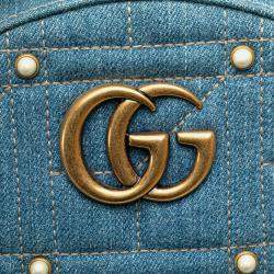 Gucci Small GG Marmont Pearl Denim Backpack