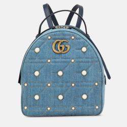 Gucci Small GG Marmont Pearl Denim Backpack