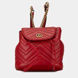 Pre Owned Gucci Red GG Marmont Matelasse Backpack