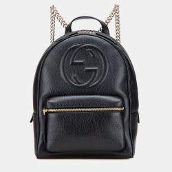 Pre Owned Gucci Black Pebbled Calfskin Soho Chain Backpack