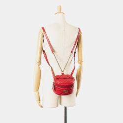 Pre Owned Gucci GG Marmont Round Red Matelasse Leather Backpack