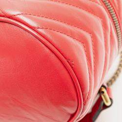 Pre Owned Gucci GG Marmont Round Red Matelasse Leather Backpack