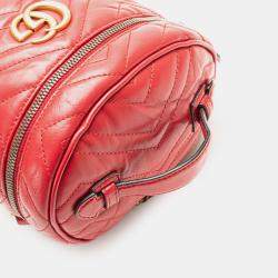 Pre Owned Gucci GG Marmont Round Red Matelasse Leather Backpack