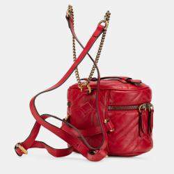 Pre Owned Gucci GG Marmont Round Red Matelasse Leather Backpack