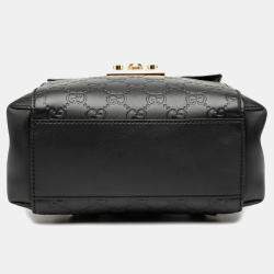 Pre Owned Gucci Black Calf Leather Guccissima Padlock Backpack
