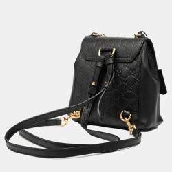 Pre Owned Gucci Black Calf Leather Guccissima Padlock Backpack