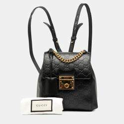 Pre Owned Gucci Black Calf Leather Guccissima Padlock Backpack