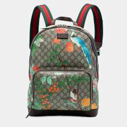Pre Owned Gucci Beige/Brown Calf Leather, Coated Canvas GG Supreme Tian Backpack