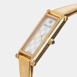 Pre Owned Gucci Mother Of Pearl Rose Gold Plated Stainless Steel 1500 L Women's Wristwatch 12.5MM