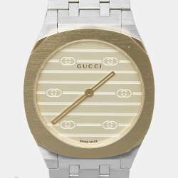 Gucci Golden Brass 18K Gold Plated Stainless Steel 25H YA163502 Women's Wristwatch 30 mm