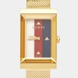 Gucci MOP Multicolor Web Gold PVD Stainless Steel G-Frame YA147410 Women's Wristwatch 21 mm