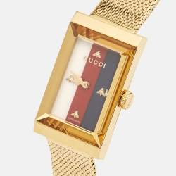 Gucci MOP Multicolor Web Gold PVD Stainless Steel G-Frame YA147410 Women's Wristwatch 21 mm