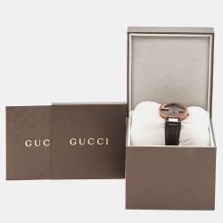 Gucci Slate Brown PVD Stainless Steel Leather Interlocking G YA133309 Women's Wristwatch 37 mm