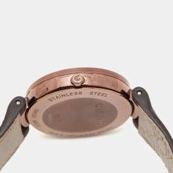 Gucci Slate Brown PVD Stainless Steel Leather Interlocking G YA133309 Women's Wristwatch 37 mm