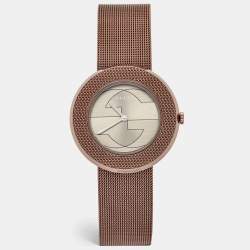 Pre Owned Gucci Silver Grey Dial Bronze Tone Stainless Steel U-Play YA129445 Women's Wristwatch 35 mm