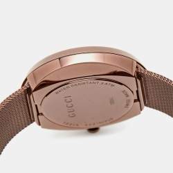 Pre Owned Gucci Silver Grey Dial Bronze Tone Stainless Steel U-Play YA129445 Women's Wristwatch 35 mm