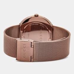 Pre Owned Gucci Silver Grey Dial Bronze Tone Stainless Steel U-Play YA129445 Women's Wristwatch 35 mm