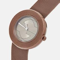 Pre Owned Gucci Silver Grey Dial Bronze Tone Stainless Steel U-Play YA129445 Women's Wristwatch 35 mm